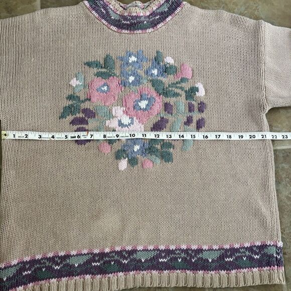 Karen Scott Hand Embroidered Sweater Womens Size Medium Cottagecore Vintage 90s - Picture 8 of 9